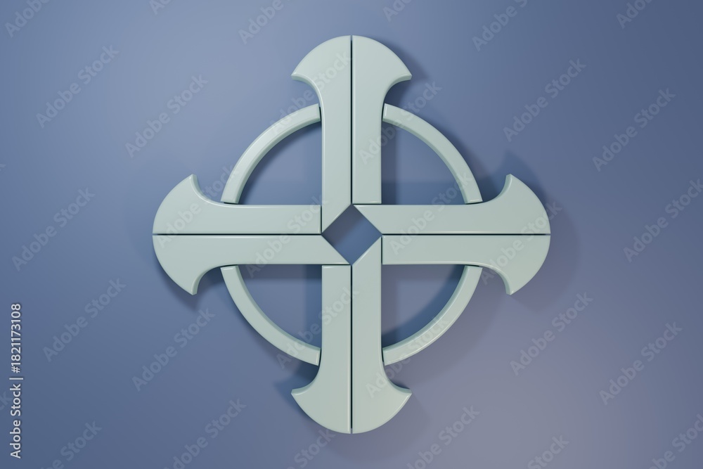 Fototapeta premium Grey Celtic cross icon isolated on purple-blue background. Happy Saint Patricks day. Minimalism concept. 3D render illustration