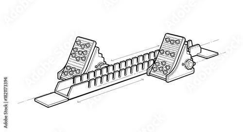 Illustration of starting blocks used in track and field sprinting events, shown in a detailed line drawing.