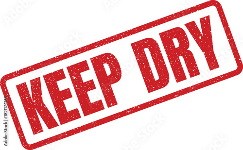 Grunge style red rubber stamp with Keep Dry text, essential handling instruction for packaging goods