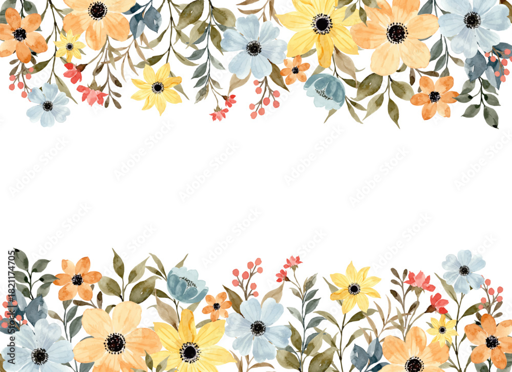 Fototapeta premium Colorful Floral Border Background With Watercolor