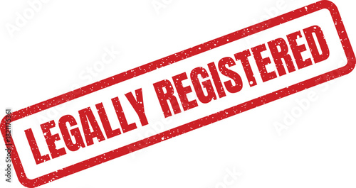 Grunge textured rubber stamp confirming that a product or entity is legally registered, ideal for official certifications