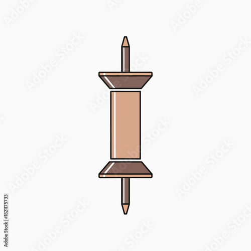 A vertical illustration of a simple spool designed for winding thread or yarn onto its center cylinder