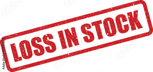Grungy distressed rubber stamp vector illustration displaying LOSS IN STOCK message for inventory management or retail warnings