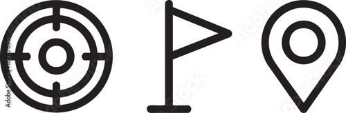 Location Target Destination Flag and Map Pin Line Icons GPS Navigation Vector Symbol Set