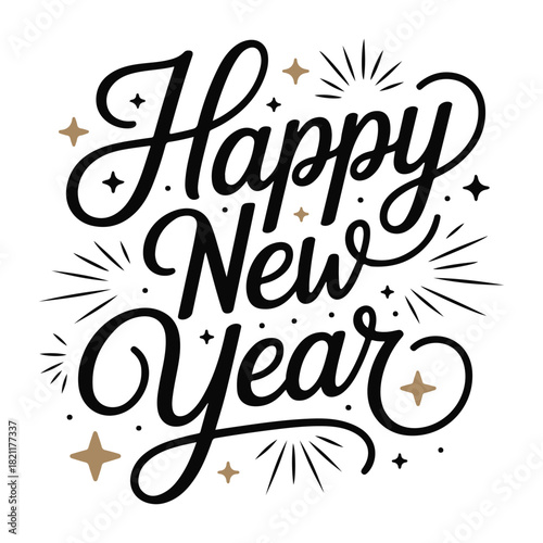 Happy New Year lettering festive holiday typography vector design element for greeting cards and ban