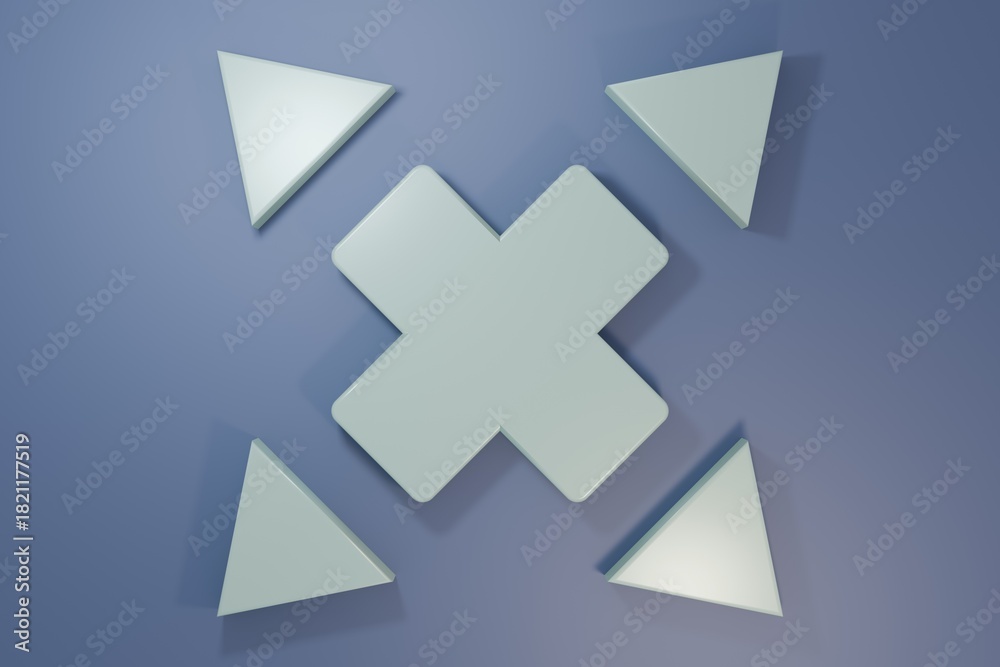 Fototapeta premium Grey Many ways directional arrow icon isolated on purple-blue background. Minimalism concept. 3D render illustration