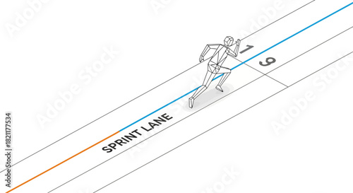A stylized illustration depicts a runner sprinting down a marked track lane.