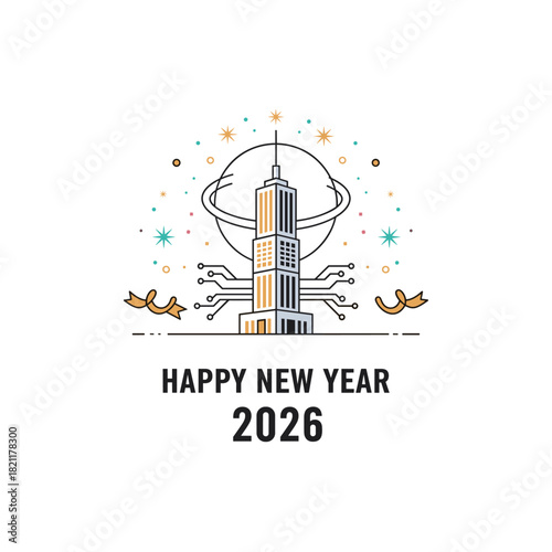 Happy new year 2026 futuristic building logo vector graphic