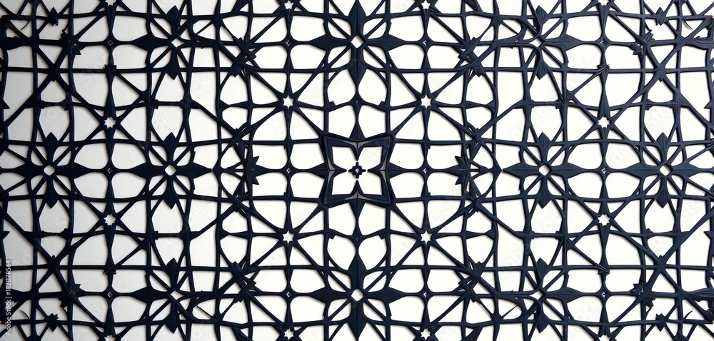 Fototapeta premium Intricate black geometric shapes form a complex, repeating pattern, black and white, rhombus