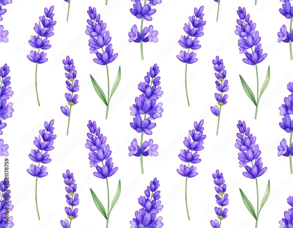 Naklejka premium Watercolor lavender flowers seamless pattern