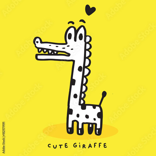 Hand drawing doodle cute giraffe,  giraffe vector illustration for t-shirt ,card, poster design for kids. Vector illustration design for fashion fabrics, textile graphics, prints, giraffe cartoon 