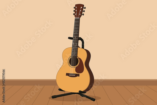 vector illustration of a acoustic guitar with stand