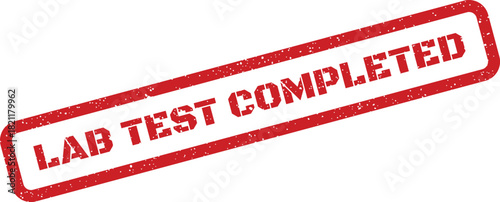 Grungy red rectangular rubber stamp clearly indicating that a laboratory test has been successfully completed for diagnostic purposes