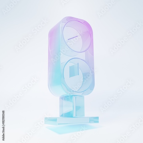 Frosted glass Gauge scale icon isolated on white background. Satisfaction, temperature, manometer, risk, rating, performance, speed tachometer. Minimalism concept. 3D render illustration