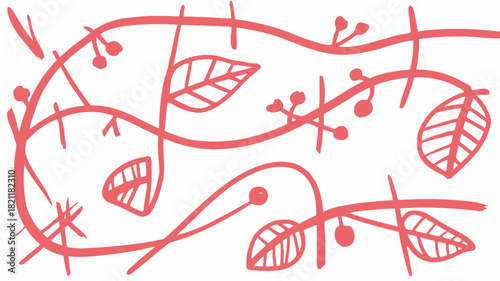 Charming hand drawn pink meandering pattern with organic floral and abstract elements for decorative backgrounds