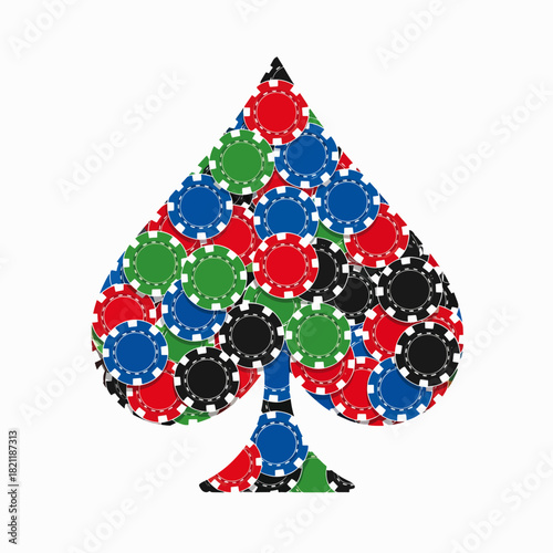 Symbol of Luck and Strategy Formed by Colorful Casino Chips for Games and Entertainment