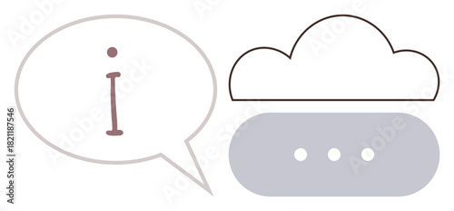 Speech bubble with i, cloud above a loading bar. Ideal for information sharing, cloud storage, digital communication, uploading data, online accessibility, file management, simple flat metaphor