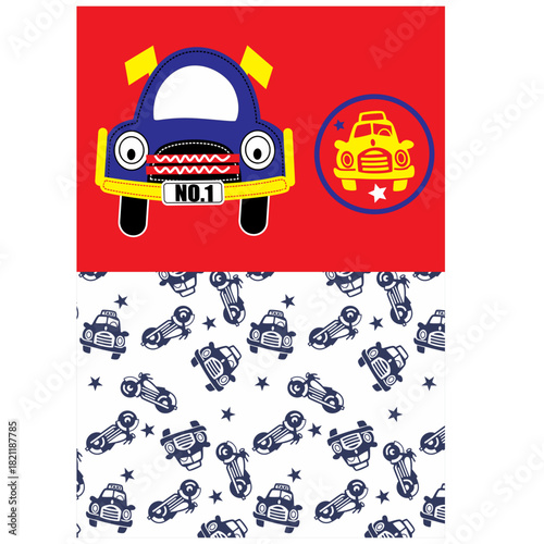 sports little car  with all over print pattern illustration 