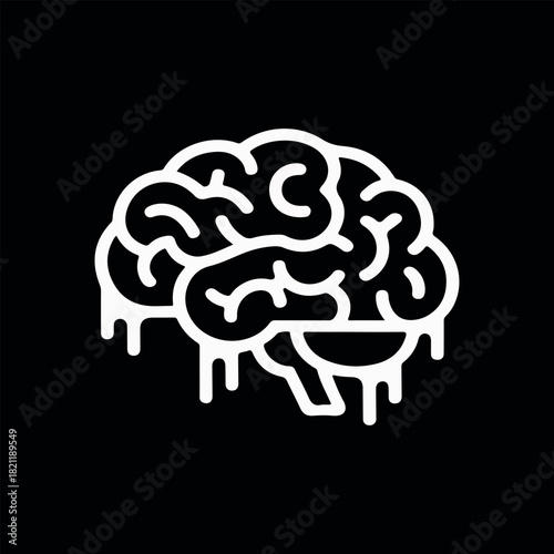 Abstract Brain Logo with Drip Effect – Modern Vector Design. Minimalist Dripping Brain Icon – Creative Vector Line Art. Creative Mind Concept Icon – Dripping Brain Vector. Stylized Brain Outline 