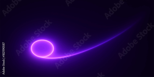 Abstract purple neon light trail on a dark background