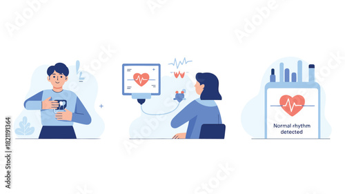 A dynamic three scene illustration depicting a person engaged in various activities rendered in a vibrant cmyk color palette with diverse graphic elements and clear typography