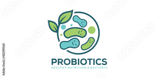 Logo design template vector probiotic bacteria. Healthy nutrition ingredient for therapeutic