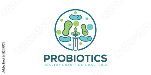 Logo design template vector probiotic bacteria. Healthy nutrition ingredient for therapeutic