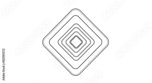 A black and white illustration of concentric diamond shapes with rounded corners, creating an abstract geometric pattern.