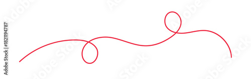 Wavy squiggle red line, vector doodle illustration, decorative chaotic art