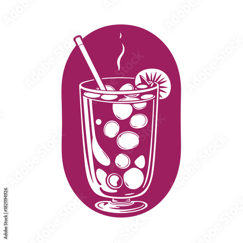 Drawing of a cocktail with lemon vector.