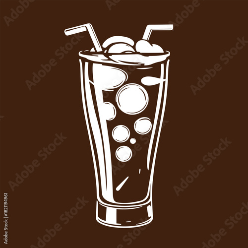 Drawing of a cocktail with lemon vector.
