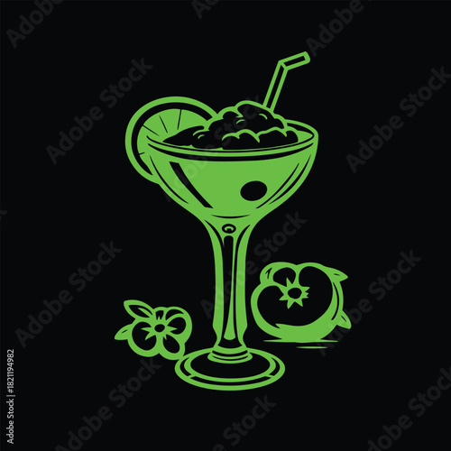Drawing of a cocktail with lemon vector.