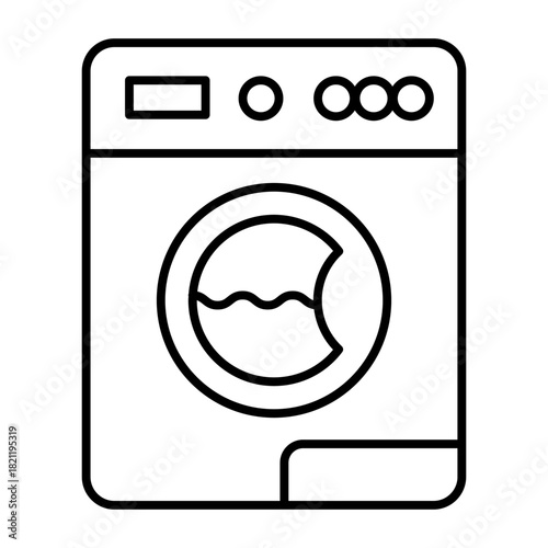 Washing machine with filled water thin line icon, washing concept. Vector graphics. Machine for automatic washing sign on white background, style icon mobile or web design.