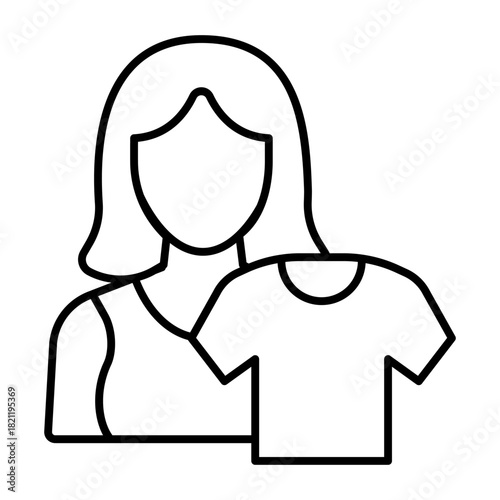 Woman and clean shirt thin line icon, manual washing concept. Vector graphics. Planning laundry, wash sign on white background, style icon mobile or web design.