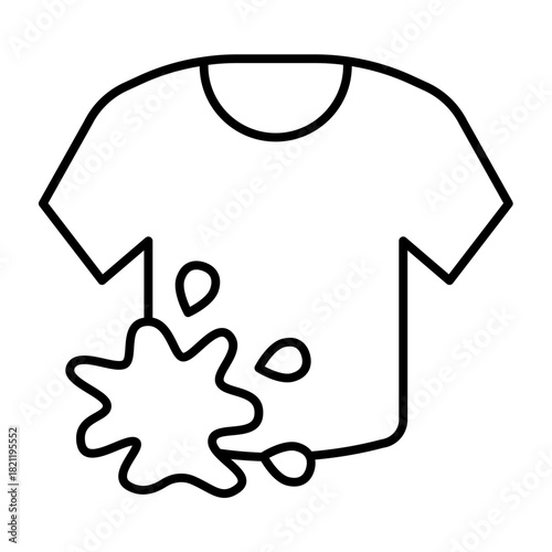 Dirty tshirt thin line icon, manual washing concept. Vector graphics. Shirt with spot of dirt, washable item sign on white background, style icon mobile or web design.