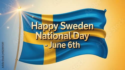 Sweden national day june 6 animated text.  greeting card. Sweden national day animation.