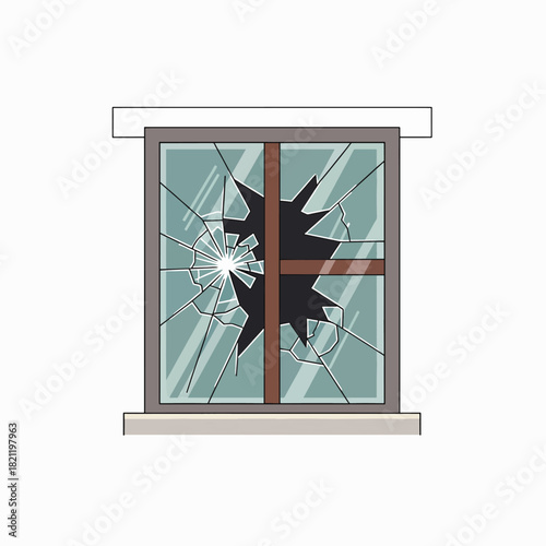 Broken Window Glass Shattered Pane Inside Office Building Causing Safety Hazard