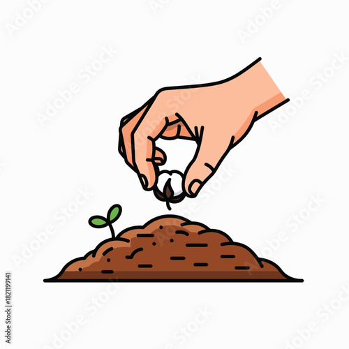 Planting a tiny seed in fertile soil to grow a new plant for a brighter future ahead