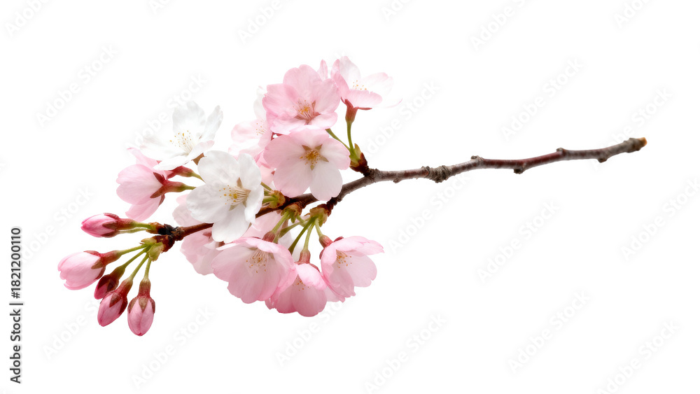 Obraz premium Cherry blossom branch with delicate pink and white flowers showcasing spring beauty and nature's artistry in full bloom