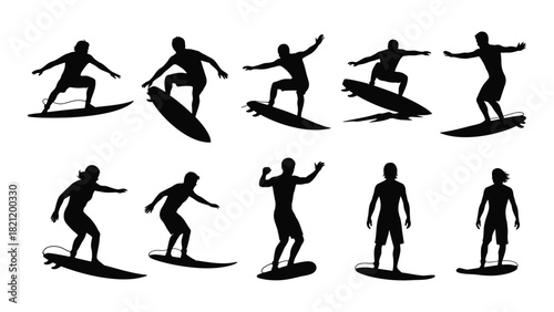 Surfer silhouettes vector set isolated on white background, Vector