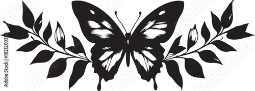 Black and white butterfly tattoo vector design illustration, a beautiful flying insect silhouette decoration for summer and spring art