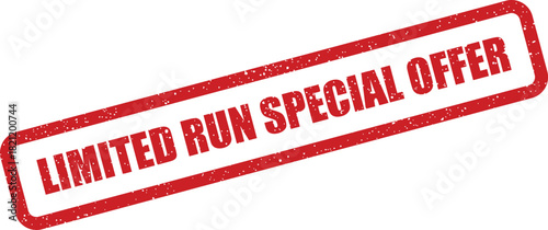 Prominent grunge textured stamp graphic stating LIMITED RUN SPECIAL OFFER diagonally, emphasizing a time sensitive and exclusive promotional deal