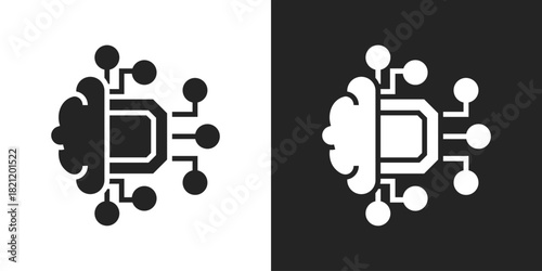Brain Icon In Black And White Glyph Style