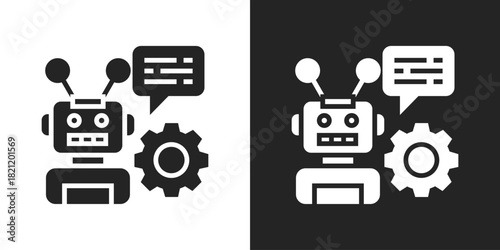 Robot Icon In Black And White Glyph Style