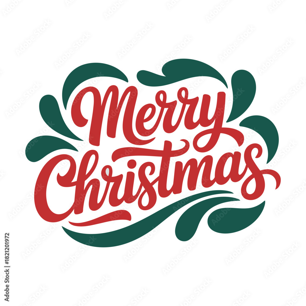 Naklejka premium Festive merry christmas calligraphy with green swirls on white background