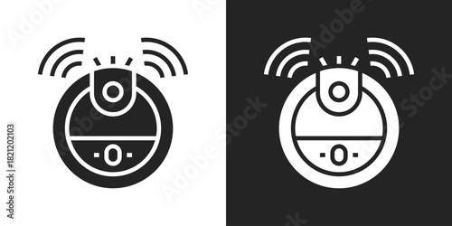Robot Vacuum Icon In Black And White Glyph Style