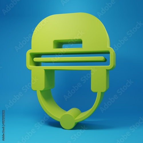 Photography Green Hockey helmet icon isolated on blue background