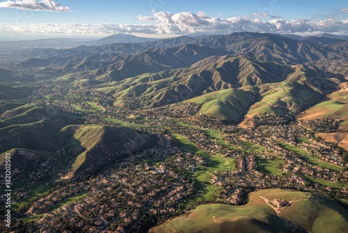 Scenic Aerial Perspective of Suburban Homes in Santa Rosa Valley, Camarillo, California