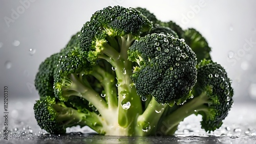 “Fresh broccoli with sparkling water droplets isolated on clean white background in ultra high resolution, perfect for health food advertising, organic vegetable promotions, diet and nutrition campaig