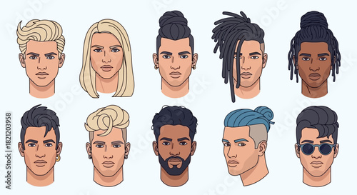 Diverse Hairstyles Collection A Variety of Trendy Haircuts for Men of Different Styles and Ages